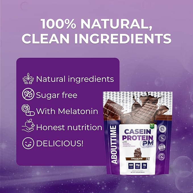About Time Casein Protein Chocolate, 19g Protein, Nighttime Recovery Formula, No Artificial Sweeteners, No Growth Hormones