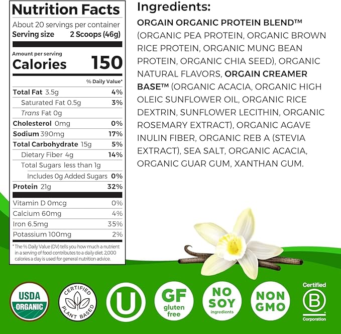 Orgain Organic Vegan Protein Powder, Vanilla Bean + Chocolate Fudge - 21g Plant Based Protein (2.03 Lb Each)