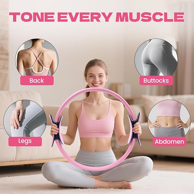 Home Pilates Equipment for Women, Pilates Kit with 14'' Pilates Rings, Yoga Ball, Sliding Disks, Pilates Bands & Accessories - Workout Equipment Home Gym Includes Complete Fitness Poster