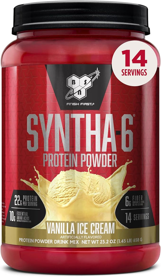 BSN SYNTHA-6 Premium Protein Powder with 6g of Fiber, Whey Protein, Micellar Casein, Milk Protein Isolate Blend, 5g Fat, Vanilla Ice Cream, 14 Servings (Packaging May Vary)