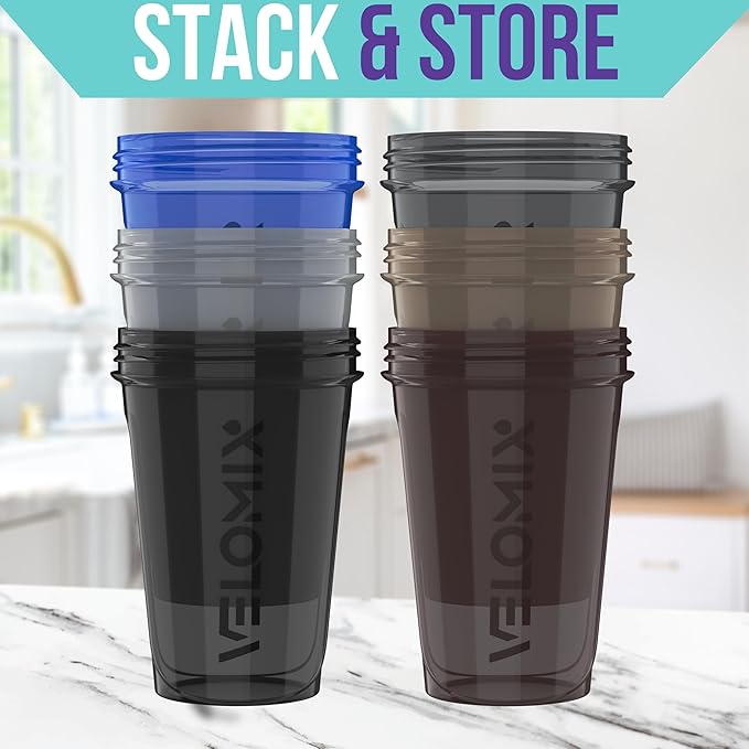 -6 PACK- Shaker Cups for Protein Shakes 20 oz - 6x Wire Whisk | Leak Proof Protein Shaker Bottle for Protein Shakes, Shaker Bottle Pack for Pre & Post Workout, Shaker Cup (Modern Neutrals)