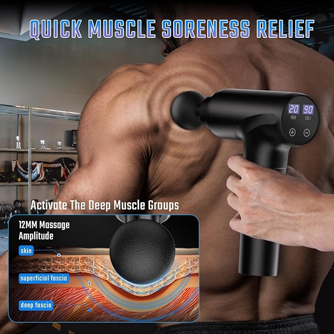 cotsoco Massage Gun Deep Tissue, Muscle Massage Gun with 9 Attachment Heads 20 Speeds & Silent Brushless Motor for Pain Relief, Handheld Percussion Back Massager Gun for Athletes(Black)