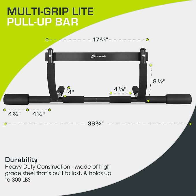 ProsourceFit Wall-Mounted Pull-Up/Chin-Up Bar, Heavy Duty 300 lb. Capacity, Black