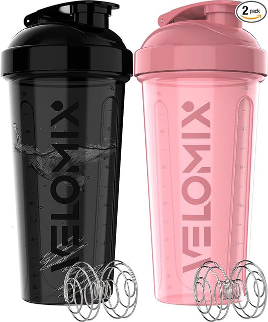 -2 Pack- 28 oz Protein Shaker Bottles for Protein Mixes - 2x Wire Whisk | Leak Proof Shaker Cups for Protein Shakes | Protein Shaker Bottle Pack | Shakers for Protein Shakes-Pink&Black