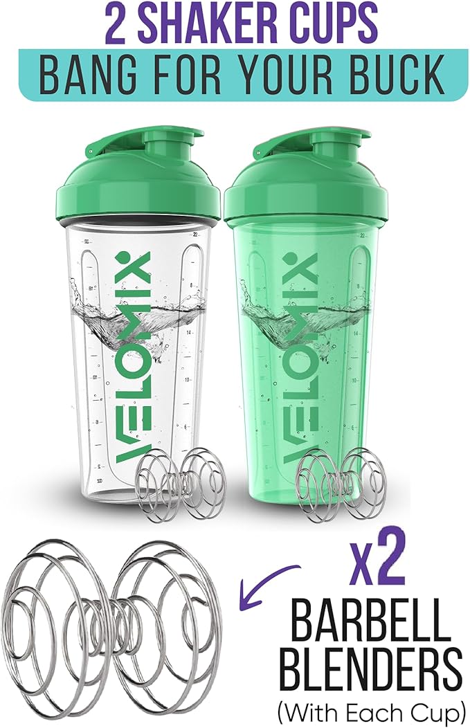 -2 Pack- 28 oz Protein Shaker Bottles for Protein Mixes - 2x Wire Whisk | Leak Proof Shaker Cups for Protein Shakes | Protein Shaker Bottle | Shakers for Protein mix-Turquoise&Transparent