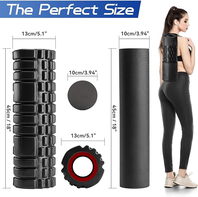 5-in-1 Foam Roller Set, Massage Roller Stick, Massage Ball, Resistance Band for Deep Muscle Massage, Trigger Point Release, Pilates, Yoga (Black-18(2 in 1))