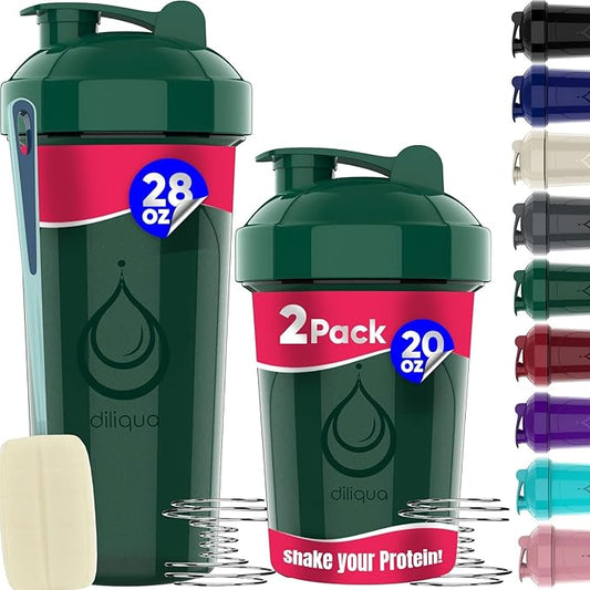 2 PACK, 28 oz & 20 oz Shaker Bottles with Powerful Wire Whisks for Protein Mixes | Leakproof Blender Shaker Bottle Pack | BPA-Free & Dishwasher Safe | Shaker Bottle | Shaker Cups for shakes