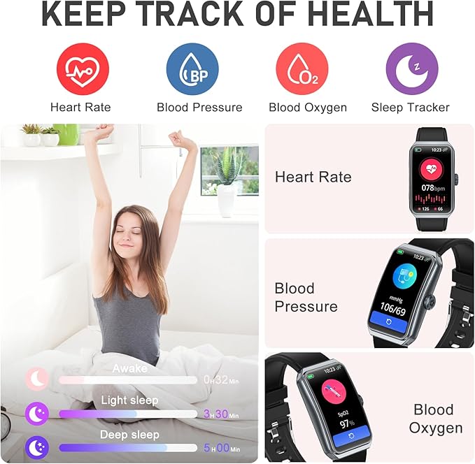 Fitness Tracker with 24/7 Heart Rate, Blood Oxygen, Sleep Tracker, Waterproof Fitness Watch, Activity Tracker with Step Tracker for Women Men