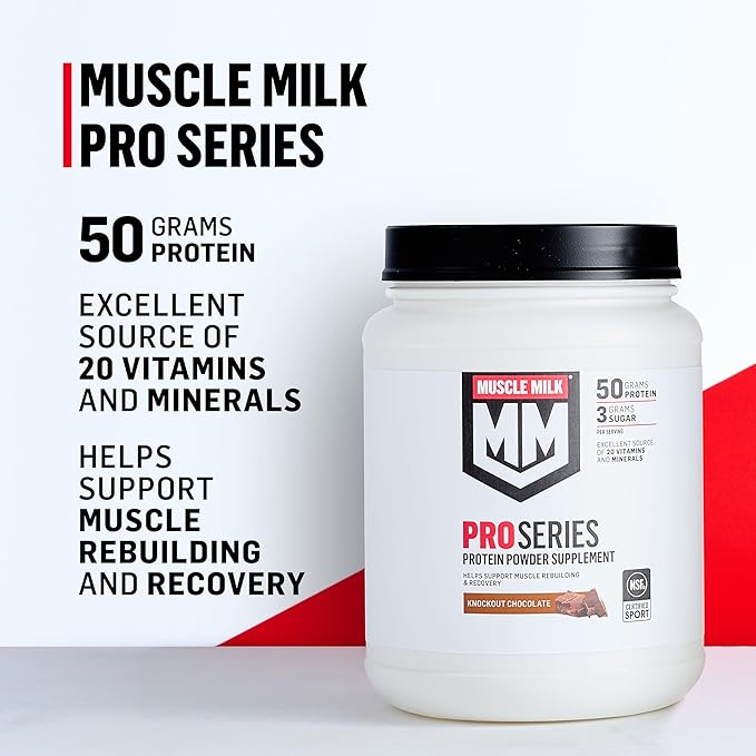 Muscle Milk Pro Series Protein Powder Supplement, Intense Vanilla, 2 Pound, 11 Servings, 50g Protein, 3g Sugar, 20 Vitamins & Minerals, NSF Certified for Sport, Workout Recovery, Packaging May Vary