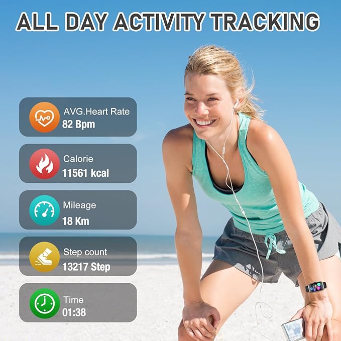 Fitness Tracker with 24/7 Heart Rate, Blood Oxygen, Sleep Tracker, Waterproof Fitness Watch, Activity Tracker with Step Tracker for Women Men