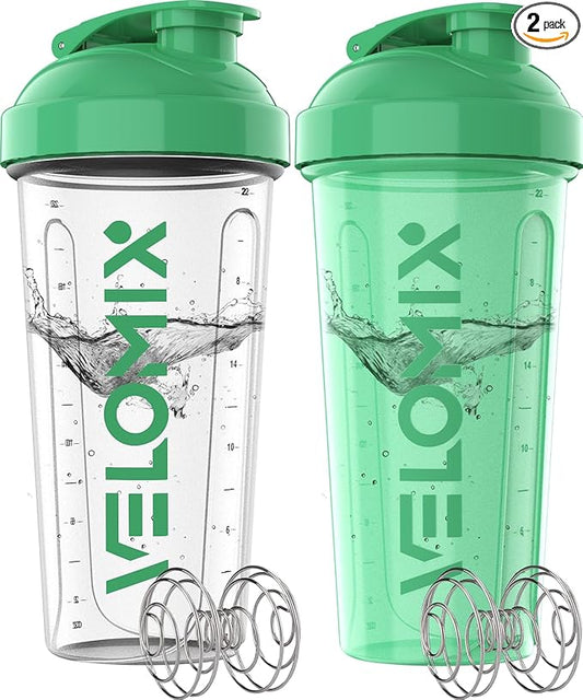 -2 Pack- 28 oz Protein Shaker Bottles for Protein Mixes - 2x Wire Whisk | Leak Proof Shaker Cups for Protein Shakes | Protein Shaker Bottle | Shakers for Protein mix-Turquoise&Transparent
