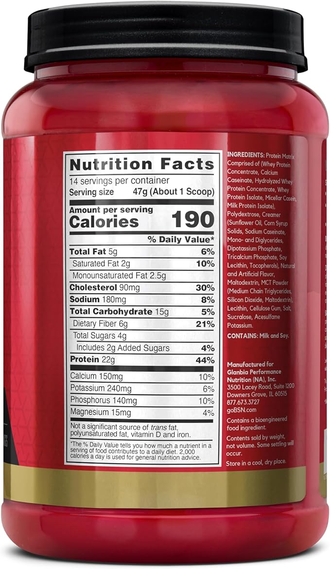 BSN SYNTHA-6 Premium Protein Powder with 6g of Fiber, Whey Protein, Micellar Casein, Milk Protein Isolate Blend, 5g Fat, Vanilla Ice Cream, 14 Servings (Packaging May Vary)