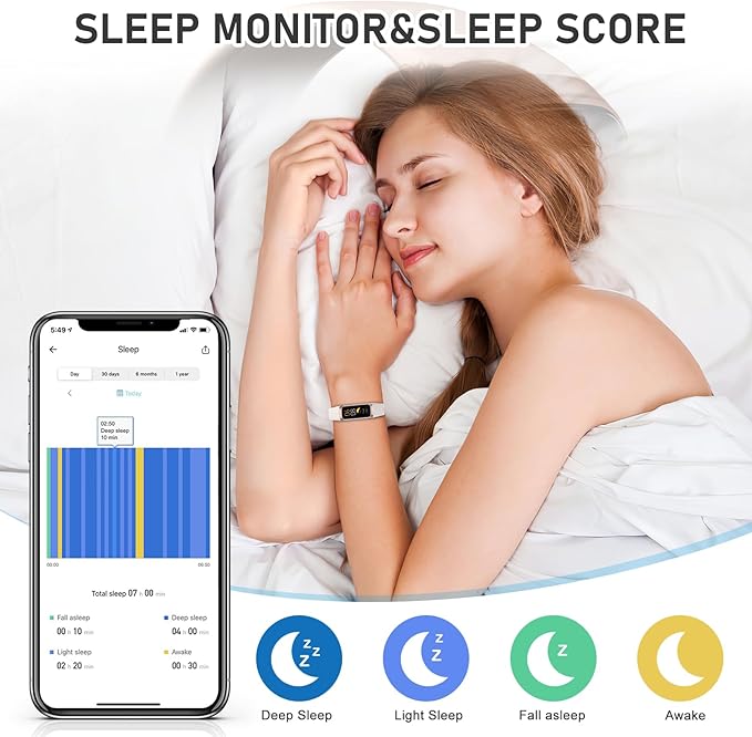Fitness Tracker with 24/7Heart Rate, Blood Pressure, Sleep Tracking, Calorie, Activity Tracker with 1.1" AMOLED Color Screen, Waterproof Step Tracker for Android iPhones Women Men