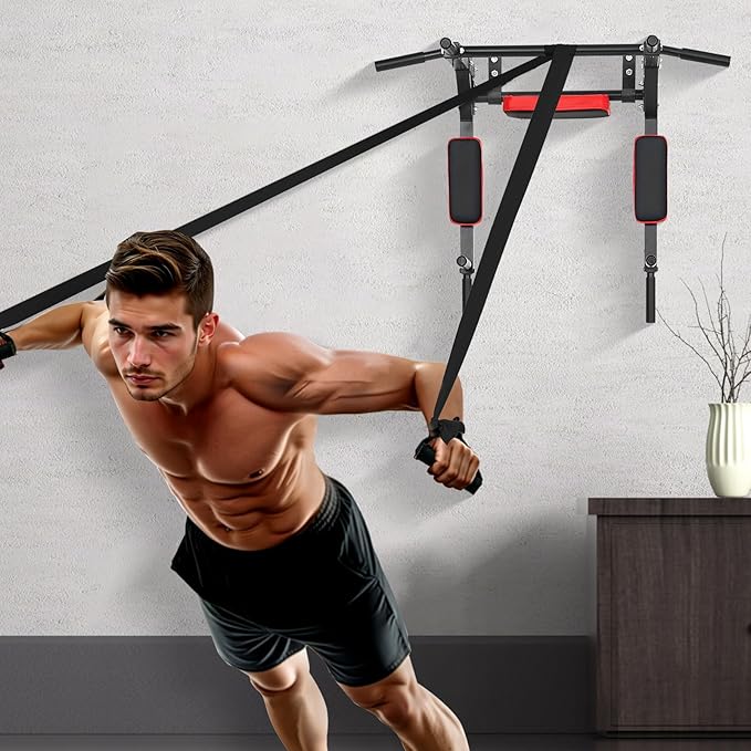 VEVOR Multifunctional Pull Up Bar, Wall Mounted Chin Up Bar Dip Station for Home Gym, Heavy Duty Steel Upper Body Workout Pull Ups, Power Tower Set Training Equipment Fitness, 440 lbs Weight Capacity