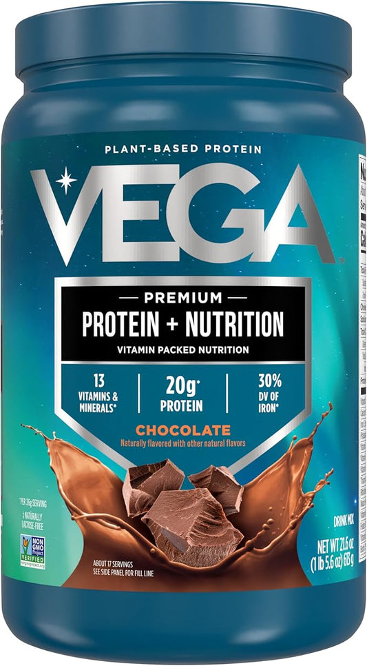 Vega Protein + Nutrition - 20g Plant-Based Pea Protein, Chocolate, 17 Servings, Vegan Keto Superfood, Antioxidant-Rich, Gluten Free, Dairy Free, Low Carb, 1.4lbs (Packaging May Vary)