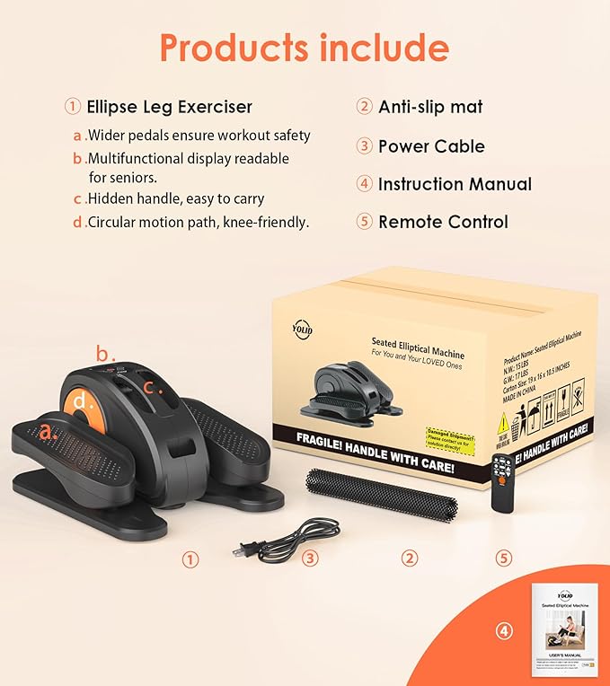 2025 New Under Desk Elliptical Machine,Portable Seated Pedal Exercise Machine for Seniors,Mini Ellipse Leg Exerciser with 12 Adjustable Speeds&Remote Control,Quiet&Compact for Home Office