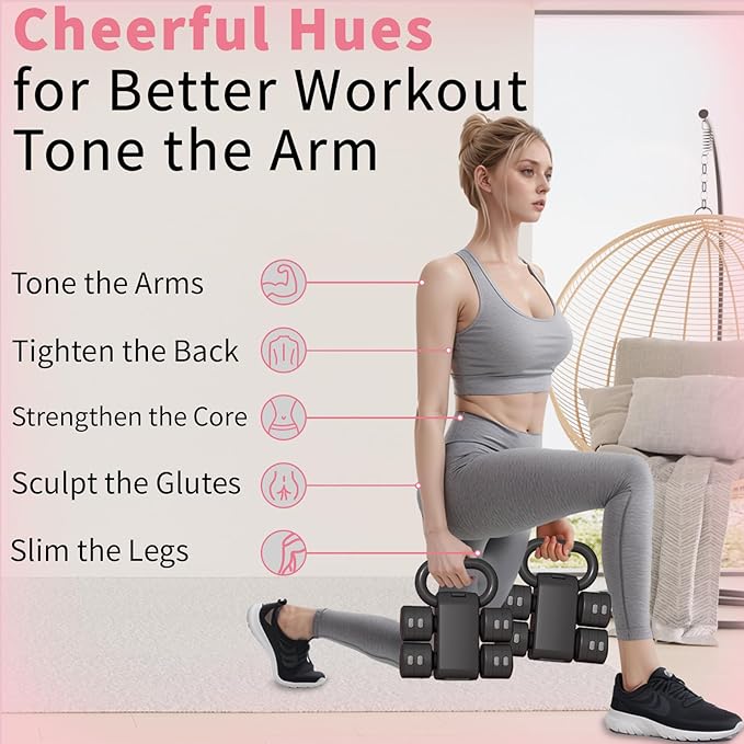 Adjustable Kettlebell Set, 4-in-1 Free Weight Kettlebell sets (5.5lbs 7.7lbs 9.9lbs 12.1lbs) for women, Weight Dumbbell Set of 2 for Home Gym Fitness Training