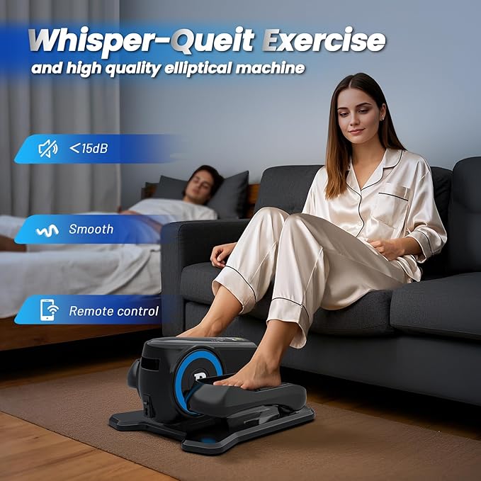Under Desk Elliptical Machine, Elliptical Leg Exerciser with Bluetooth Speaker, 12 Adjustable Speeds, Auto & Manual Modes, Remote Control & LCD Touchscreen Ideal for Seniors