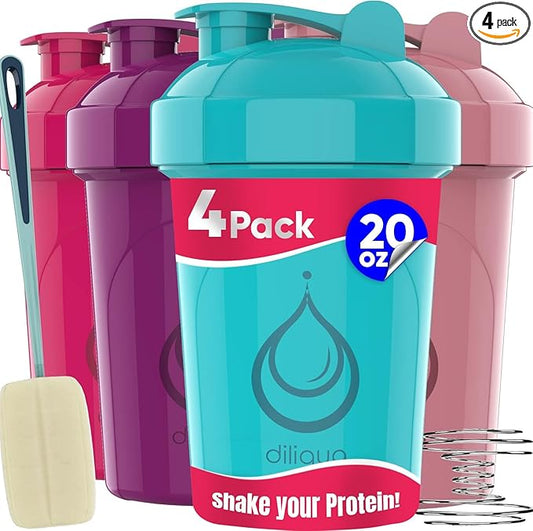 4 PACK, 20 oz Shaker Bottles for Protein Mixes | BPA-Free & Dishwasher Safe | Protein shaker bottle | Shaker Cups for protein shakes | Leakproof Blender Shaker Bottle Pack