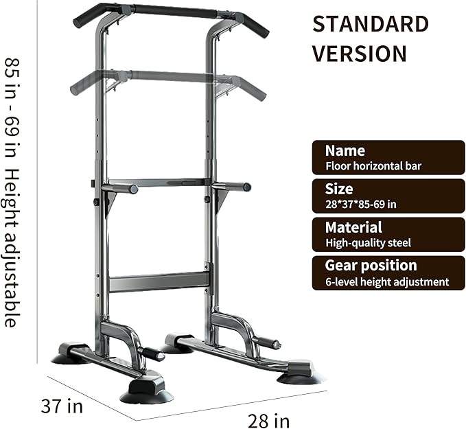 Adjustable Pull Up Bar for Home with Backrest - 6-Level Height Adjustment (69-94.5 inches) - 352lb Capacity - Carbon Steel Frame for Stability - Train Back, Abs, Chest