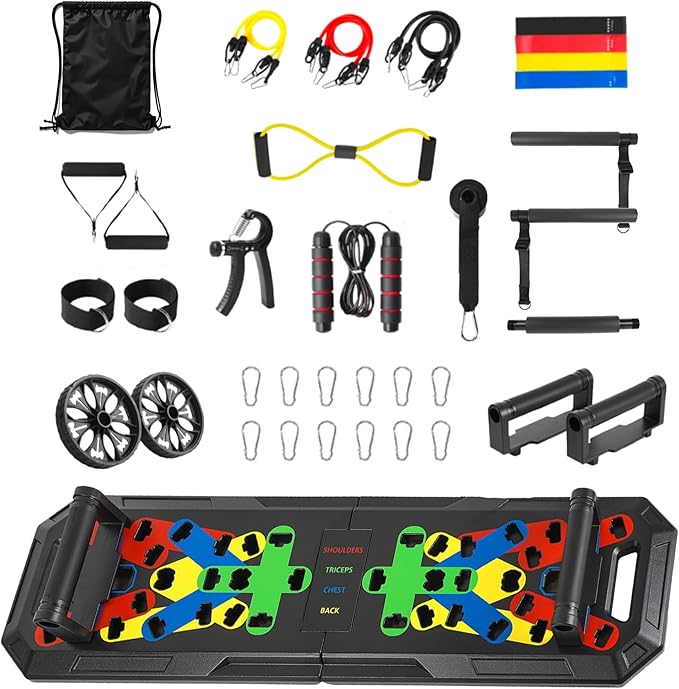 Push Up Board - Portable Multifunction All-in-One Fitness Accessories, Includes Resistance Bands & Pull Up Band, Durable Workout Board for Home Gym, Great Chest Workout Equipment