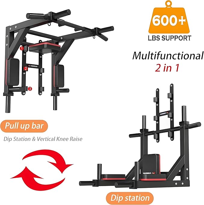 Multifunctional Wall Mounted Pull Up Bar/Chin Up bar,Dip Station for Indoor Home Gym Workout,Power Tower Set Gym Equipment 800LBS