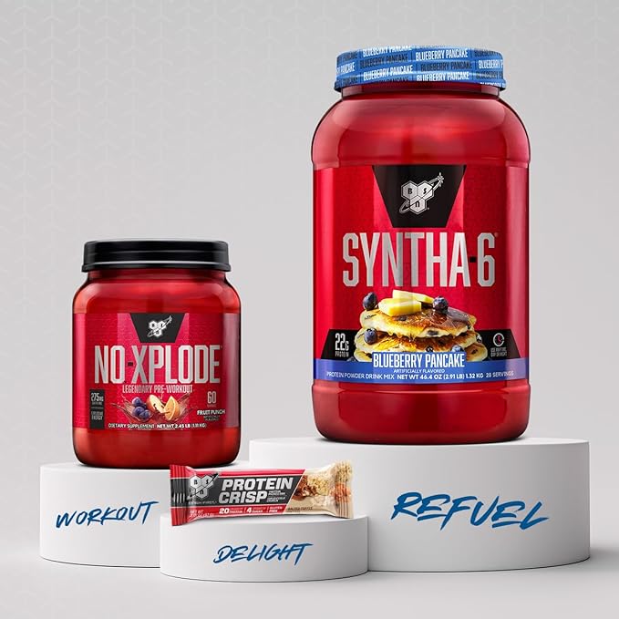 BSN SYNTHA-6 Premium Protein Powder with 6g of Fiber, Whey Protein, Micellar Casein, Milk Protein Isolate Blend, 5g Fat, Blueberry Pancake, 28 Servings (Packaging May Vary)