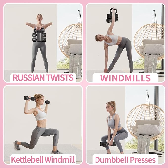 Adjustable Kettlebell Set, 4-in-1 Free Weight Kettlebell sets (5.5lbs 7.7lbs 9.9lbs 12.1lbs) for women, Weight Dumbbell Set of 2 for Home Gym Fitness Training