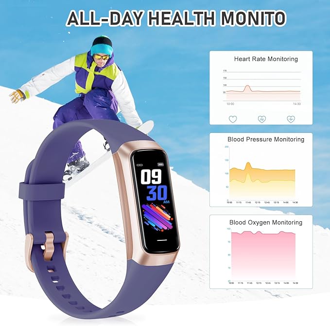 Fitness Tracker with 24/7Heart Rate, Blood Pressure, Sleep Tracking, Calorie, Activity Tracker with 1.1" AMOLED Color Screen, Waterproof Step Tracker for Android iPhones Women Men