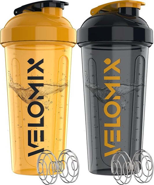-2 Pack- 28 oz Protein Shaker Bottles for Protein Mixes - 2x Wire Whisk | Leak Proof Shaker Cups for Protein Shakes | Protein Shaker Bottle Pack (Golden Stone)