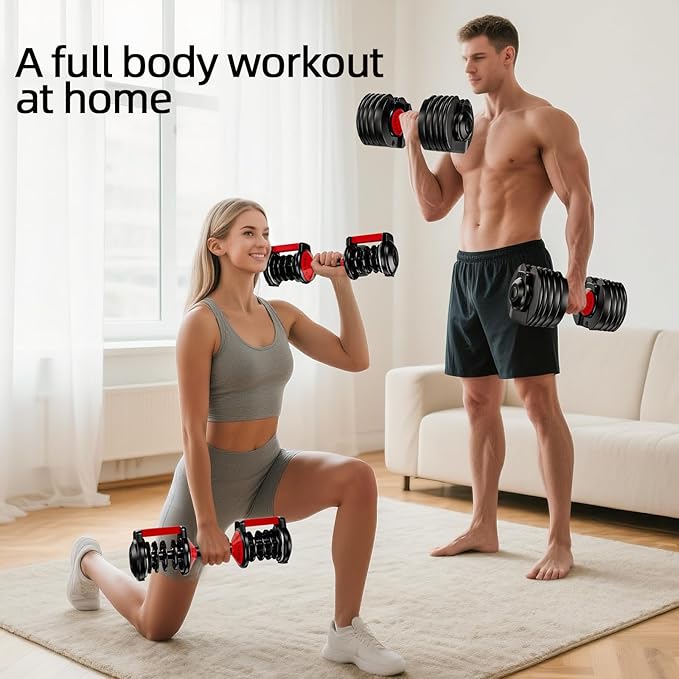 Adjustable Dumbbells Set of 2，Free Weights Dumbbells Set，Adjustable Dumbbell Set，52.5 lbs pair 105 lbs，15 in 1，for Men/Women Gym Equipment for Home Strength Training Equipment