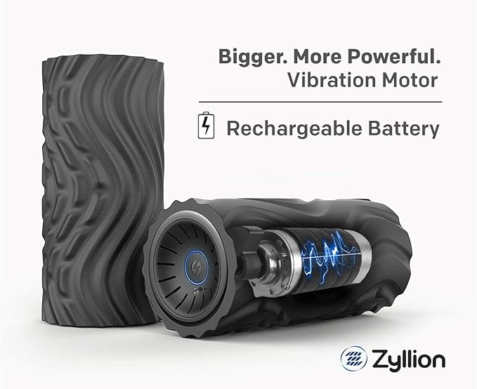 Zyllion Rechargeable Vibrating Foam Roller with 4 Speeds - Cordless Electric Deep Tissue Massager for Muscle Pain Relief, Black/Black, ZMA-22