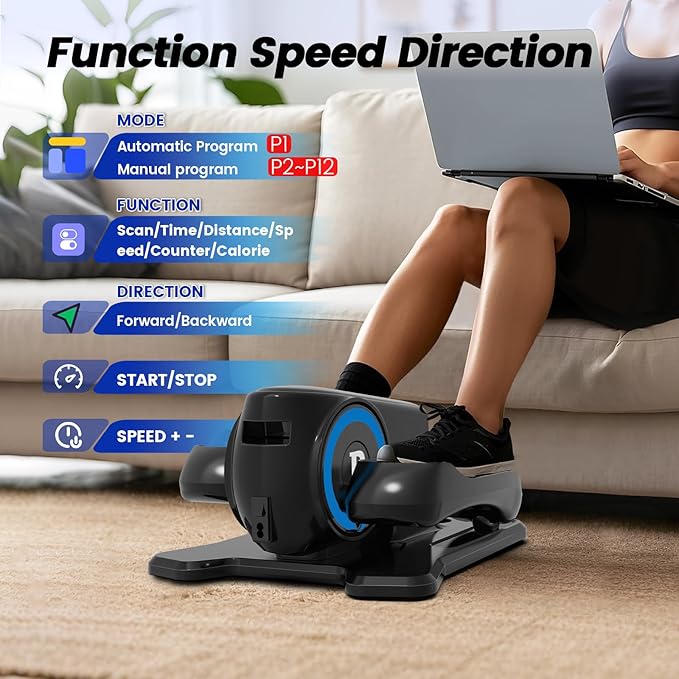 Under Desk Elliptical Machine, Elliptical Leg Exerciser with Bluetooth Speaker, 12 Adjustable Speeds, Auto & Manual Modes, Remote Control & LCD Touchscreen Ideal for Seniors