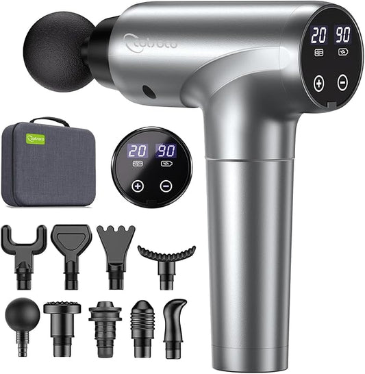 Massage Gun, Muscle Massage Gun Deep Tissue Back Massager for Pain Relief, 20 Speeds Handheld Electric Massager Tool with Silent Brushless Motor, Suitable for Gym Office Home Travel (Silver Grey)