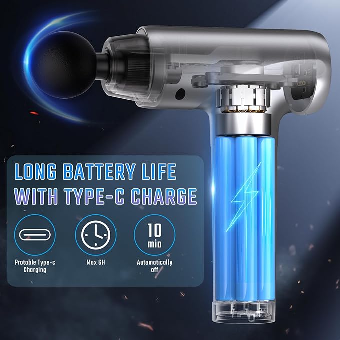 Massage Gun, Muscle Massage Gun Deep Tissue Back Massager for Pain Relief, 20 Speeds Handheld Electric Massager Tool with Silent Brushless Motor, Suitable for Gym Office Home Travel (Silver Grey)