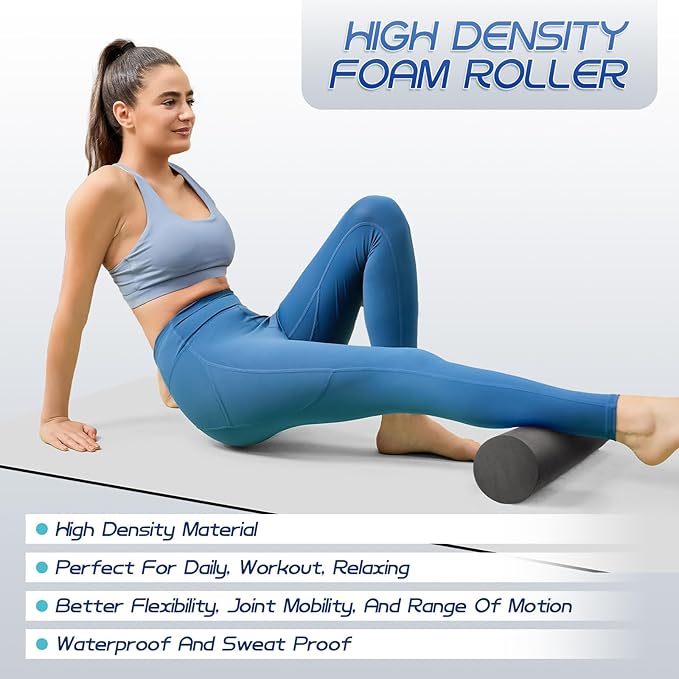 5-in-1 Foam Roller Set, Massage Roller Stick, Massage Ball, Resistance Band for Deep Muscle Massage, Trigger Point Release, Pilates, Yoga (Black-18(2 in 1))