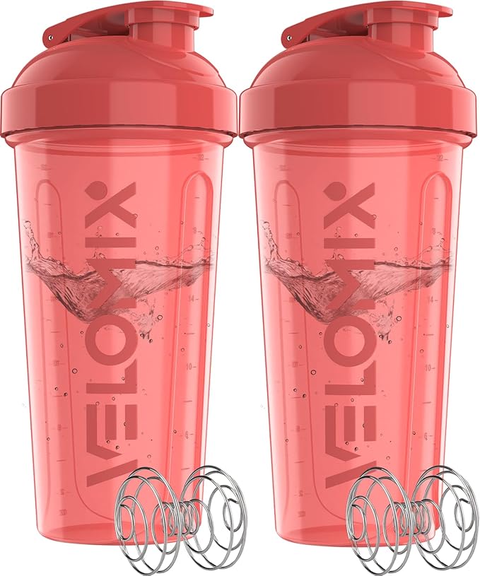 -2 Pack- 28 oz Protein Shaker Bottles for Protein Mixes - 2x Wire Whisk | Leak Proof Shaker Cups for Protein Shakes | Protein Shaker Bottle Pack (Pink Set)