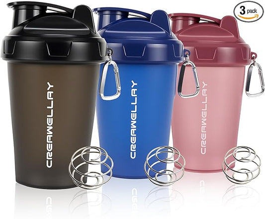 3 Pack Shaker Bottles for Protein Mixes, 17 oz Small Protein Shaker Bottle with Handle, Gym Shaker Cups with Blending Ball for Pre Workout, BPA-Free & Dishwasher Safe (Black, Pink, Blue)