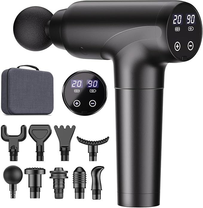 cotsoco Massage Gun Deep Tissue, Muscle Massage Gun with 9 Attachment Heads 20 Speeds & Silent Brushless Motor for Pain Relief, Handheld Percussion Back Massager Gun for Athletes(Black)