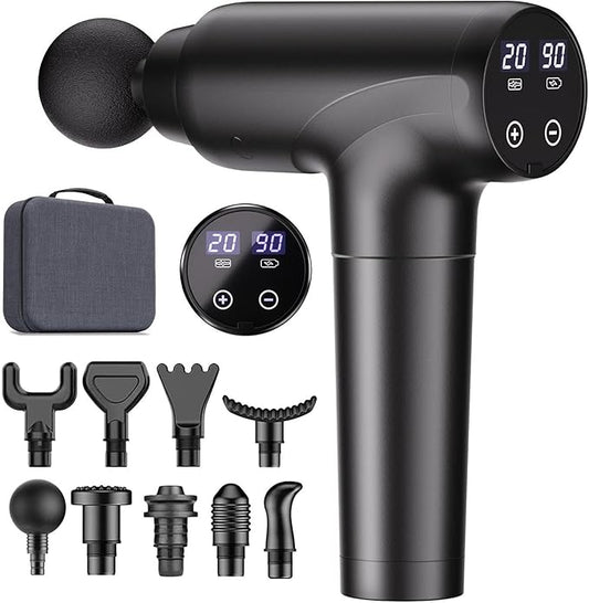 cotsoco Massage Gun Deep Tissue, Muscle Massage Gun with 9 Attachment Heads 20 Speeds & Silent Brushless Motor for Pain Relief, Handheld Percussion Back Massager Gun for Athletes(Black)