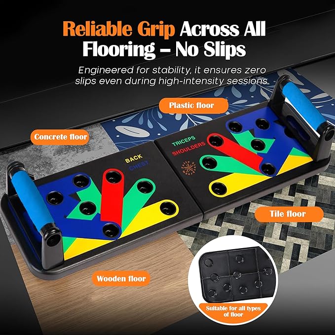 Push Up Board Workout Equipment | Foldable Fitness Board with 5 Resistance Band | 20 in 1 Adjustable Handles with Strong Grip | Multifunctional Fitness at Home Workout Equipment