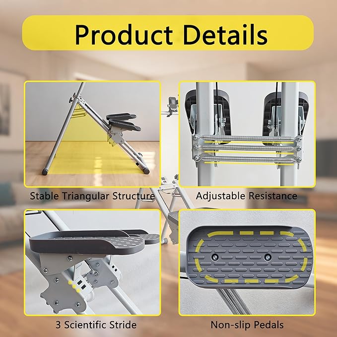 Stair Stepper, Vertical Climber for Home Gym, Compact Folding Full-Body Cardio Machine with Extended Step Range, Adjustable Handlebar & Pedals, Suitable for Women & Men