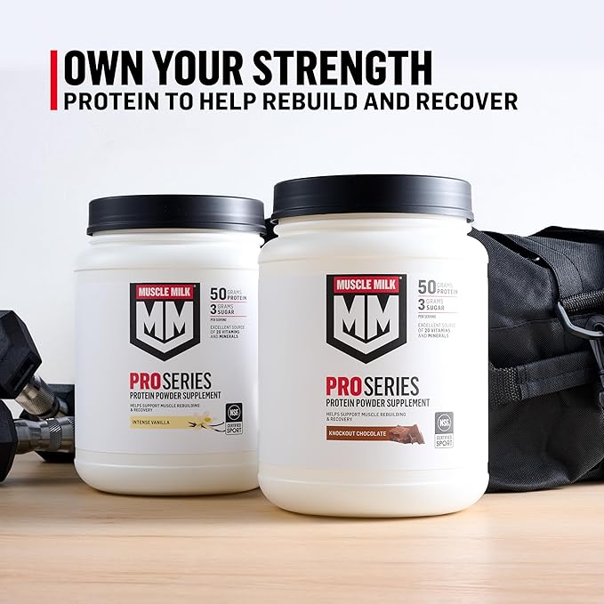 Muscle Milk Pro Series Protein Powder Supplement, Intense Vanilla, 2 Pound, 11 Servings, 50g Protein, 3g Sugar, 20 Vitamins & Minerals, NSF Certified for Sport, Workout Recovery, Packaging May Vary