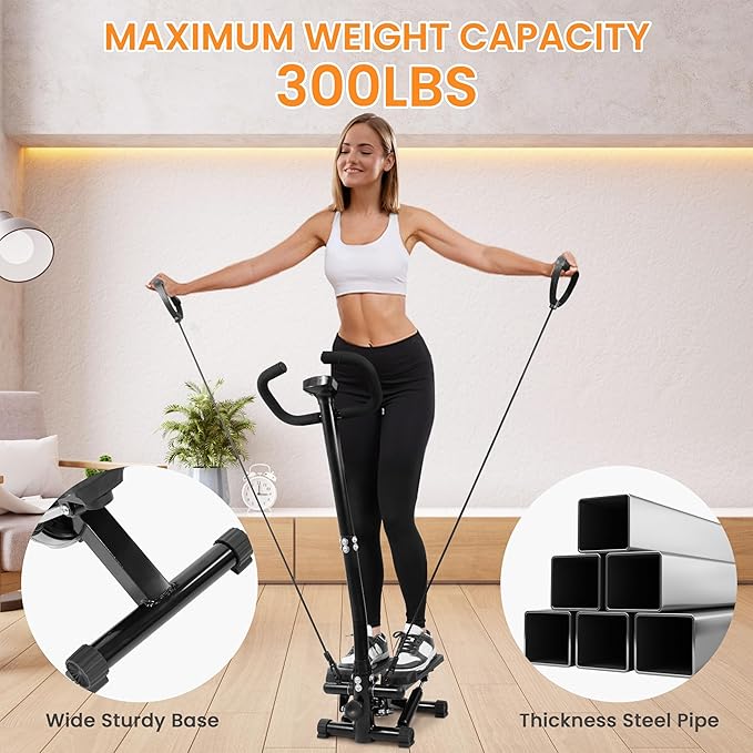 Steppers for Exercise, Stair Steeper with Resistance Bands, Portable Stepper Capable of Full-Body Exercise, Low Noise and Smooth, Bear 300 lbs