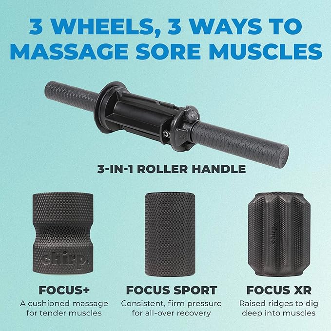 Chirp 3-in-1 Muscle Roller and Foam Roller Set - Customizable Recovery Massager for Targeted Deep Tissue Massage, Back Pain Relief, Pressure Point Therapy, and Exercise - 4 Pack, Mint