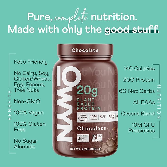 OWYN Only What You Need Dairy Free Protein Powder with 20g Protein, Probiotics, Superfoods Greens, Pea, Chia and Pumpkin Seed Blend (Chocolate, 2.2 Pound - Pack of 1)