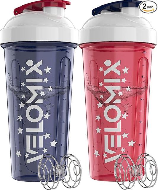 -2 Pack- 28 oz Protein Shaker Bottles for Protein Mixes - 2x Wire Whisk | Leak Proof Shaker Cups for Protein Shakes and Pre Workout | Protein Shaker Bottle Pack (USA Flag)