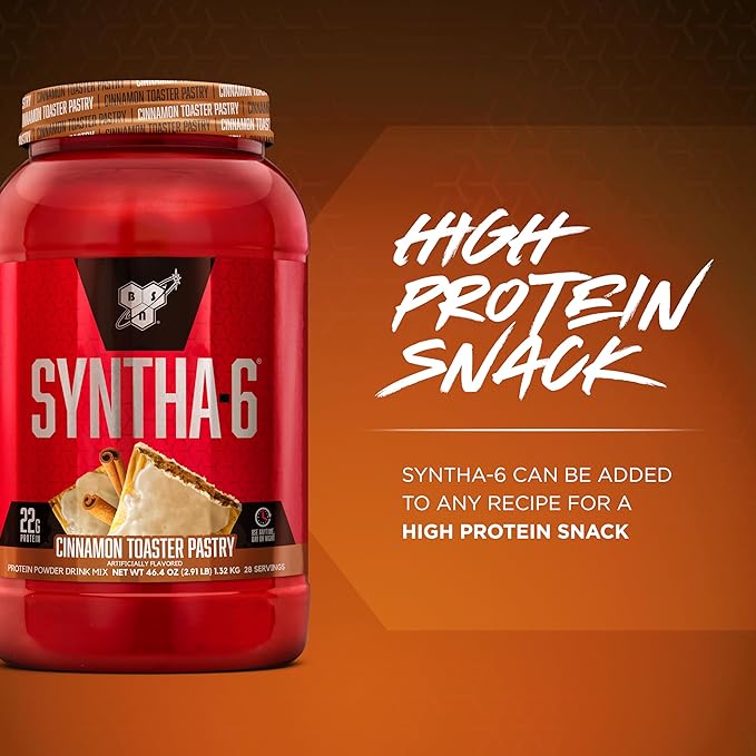 BSN SYNTHA-6 Premium Protein Powder with 6g of Fiber, Whey Protein, Micellar Casein, Milk Protein Isolate Blend, 5g Fat, Cinnamon Toaster Pastry, 28 Servings (Packaging May Vary)