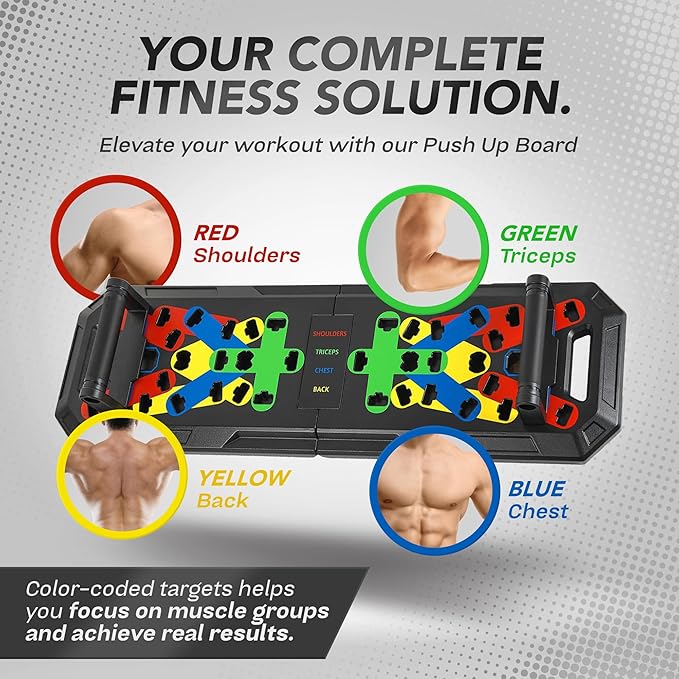 Push Up Board - Portable Multifunction All-in-One Fitness Accessories, Includes Resistance Bands & Pull Up Band, Durable Workout Board for Home Gym, Great Chest Workout Equipment