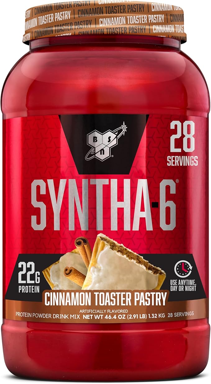 BSN SYNTHA-6 Premium Protein Powder with 6g of Fiber, Whey Protein, Micellar Casein, Milk Protein Isolate Blend, 5g Fat, Cinnamon Toaster Pastry, 28 Servings (Packaging May Vary)